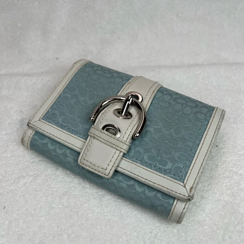 Coach set, blue leather, suede and Jacquard patchwork bag and wallet_8